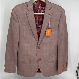 NWT TALLIA Men's Red Checkered Silk/Linen/Wool Blazer Size 40R